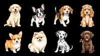Cute dog breeds collection isolated on transparent background, ready for t-shirt designs, clipart, stickers, print-on-demand products and sublimation projects.