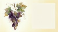 Watercolor grape cluster with green leaves on vintage textured background with blank space for text or design elements.