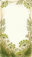 Botanical frame with fennel and dill herbs in green and gold tones on cream background, isolated and ready for invitations, menus, certificates, and design projects.