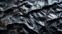 Dramatic black crumpled paper texture with deep shadows and highlights creates abstract organic pattern, suitable for backgrounds and artistic designs.