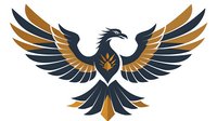 Majestic eagle emblem in navy blue and gold colors with spread wings and stylized geometric design, suitable for logos, badges and corporate identity.