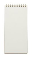 Blank spiral notepad with metal wire binding isolated on white background for writing notes and creative projects.