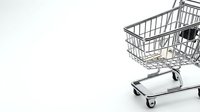 Empty shopping cart on white background, isolated and ready for retail, commerce, and e-commerce design projects.