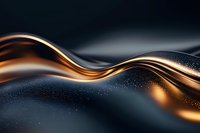 Luxurious golden wave with glitter particles flowing on dark background creates elegant abstract design pattern for luxury branding and presentations.