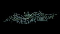 Elegant flowing ornamental border with swirls and leaf motifs on black background for decorative design projects and artistic applications.