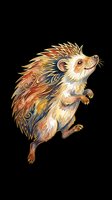 Watercolor hedgehog with golden floral ornaments, isolated on transparent background. Ready for t-shirt design, stickers, clipart, print on demand, and sublimation.