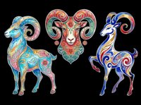 Ornamental ram and goat heads with decorative swirls and floral patterns, isolated on transparent background. Ready for t-shirt design, clipart, stickers, sublimation, and print-on-demand products.