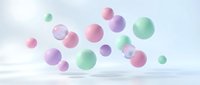 Colorful floating spheres in pastel pink, purple and mint green tones creating modern abstract composition for contemporary design projects and presentations.