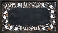 Happy Halloween chalkboard frame with ghost and pumpkin decorations, isolated on transparent background, ready for design projects, invitations, and seasonal marketing materials.