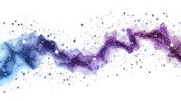 Cosmic watercolor splash in blue and purple hues with scattered stars and paint splatters creates ethereal galaxy effect on white background, ready for creative projects.