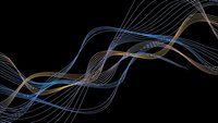 Abstract flowing lines in blue and gold creating dynamic wave patterns on black background for modern digital design projects.