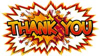 Thank you message in comic book style with red, yellow and orange explosion burst background, isolated on white for greeting cards, thank you notes, social media posts, web design and print materials.