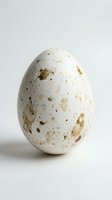 Speckled quail egg with brown spots and natural markings on white background, suitable for food, cooking, and culinary projects.