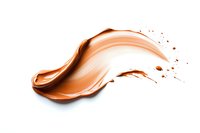 Liquid chocolate or foundation makeup smear isolated on white background, cosmetic product splash with drops, creamy texture swirl pattern.
