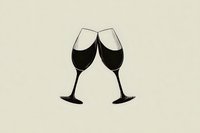 Two champagne glasses clinking together in celebration silhouette on beige background, minimalist design for event invitations.