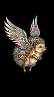 Whimsical hedgehog with ornate, colorful wings featuring intricate patterns in turquoise, coral, and gold. Isolated on transparent background, ready for t-shirts, stickers, clipart, sublimation, and print-on-demand designs.