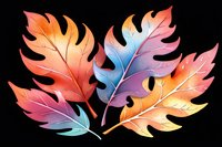 Vibrant monstera leaves in gradient colors from coral pink to sky blue on black background, artistic botanical illustration with delicate line details and soft color transitions.