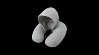 Gray hooded neck pillow isolated on transparent background, ready for travel product design, clipart, stickers, print on demand, and sublimation projects.