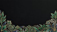 Elegant dark floral border with gold-outlined green and blue botanical ornaments on black background, perfect for luxury invitations and decorative designs.