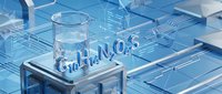 Laboratory glassware with chemical formula on blue scientific background for research and education applications.