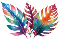 Vibrant tropical monstera leaves in gradient rainbow colors perfect for summer designs, textile prints and modern botanical wall art. Isolated illustration on white background.