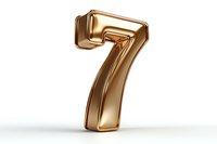 Golden metallic number seven on white background, glossy bronze digit with reflective surface and soft shadow. Isolated design element for typography.