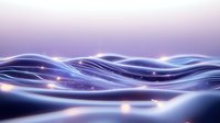 Glowing wavy lines creating abstract light trails against purple gradient background, dynamic flowing motion effect with sparkles and luminous curves.