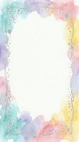 Watercolor frame border with pastel rainbow colors and decorative flourishes on white background for invitations, cards and stationery design projects.
