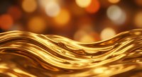 Flowing golden liquid waves with warm bokeh lights creating luxurious abstract background for premium design projects and elegant presentations.