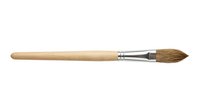 Artist paintbrush with natural bristles and wooden handle isolated on white background, suitable for painting, art supplies, and design projects.