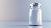 Empty glass jar with metal screw cap on light background, minimalist composition with copy space for pharmaceutical, cosmetic or food product presentation.