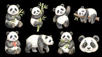 Cute pandas in various playful poses isolated on transparent background, ready for t-shirt designs, stickers, clipart, sublimation, and print-on-demand products.
