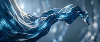 Futuristic blue digital wave with glowing circuit patterns and light effects on transparent background for technology design projects.