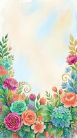 Watercolor floral border frame with vibrant roses, peonies, and botanical elements on soft pastel background. Isolated design for invitations, cards, and creative projects.
