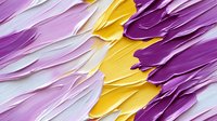 Vibrant diagonal brush strokes in purple, yellow and white create dynamic textured pattern with thick oil paint technique showing artistic movement and flow.