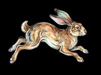 Jumping rabbit with brown fur and iridescent ears, isolated on transparent background. Ready for t-shirt design, clipart, stickers, sublimation, and print-on-demand products.
