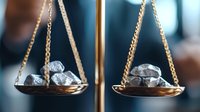 Raw silver nuggets balanced on vintage brass scales against blurred blue background, symbolizing precious metal trading and financial equilibrium.