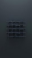 Metallic grid pattern with intersecting wires and blue accents on dark background, suitable for industrial design, technology, and modern architectural projects.