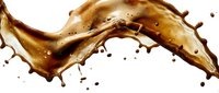 Dynamic coffee splash with flowing liquid waves and droplets isolated on white background for beverage advertising and cafe branding designs.