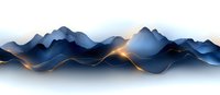 Abstract mountain landscape with glowing golden lines against navy blue peaks and white sky, creating modern minimalist panoramic view for wall art and design projects.