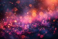 Magical glowing bokeh lights creating dreamy atmosphere in purple and orange colors, abstract blurred background with sparkle effect and light circles.