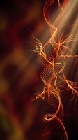 Abstract golden fire energy waves flowing through dark space with glowing orange light trails creating dynamic motion patterns for digital art backgrounds.