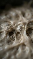 Macro close-up of bread crumb structure showing airy pockets and cellular texture. Use for food photography, baking content, culinary education, and ingredient backgrounds.