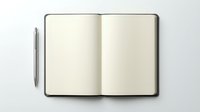 Open notebook with blank pages and pen on white background, suitable for journaling, planning, writing, education, and business organization projects.