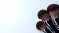 Professional makeup brushes with soft brown synthetic bristles arranged in fan composition against white background, essential cosmetic tools for beauty artists.
