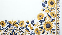 Traditional folk art floral border with yellow sunflowers and blue leaves in decorative corner design on white background for crafts and textiles.