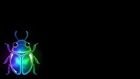 Glowing neon beetle insect with vibrant blue and green gradient colors on black background for digital art and modern design projects.