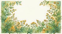 Watercolor botanical frame with green leaves and yellow flowers on cream background for wedding invitations and spring designs.