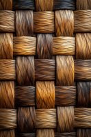 Woven natural fiber pattern in brown and golden tones creating interlaced texture. Close-up macro view shows detailed basketwork surface for background designs.