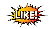 Comic book style burst with LIKE text in bold letters on orange and yellow gradient background with black spiky edges for social media engagement designs.